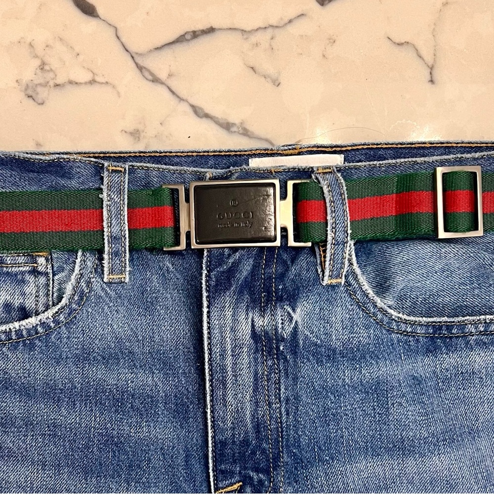 Vintage Gucci Seatbelt Striped Woven Belt - image 4